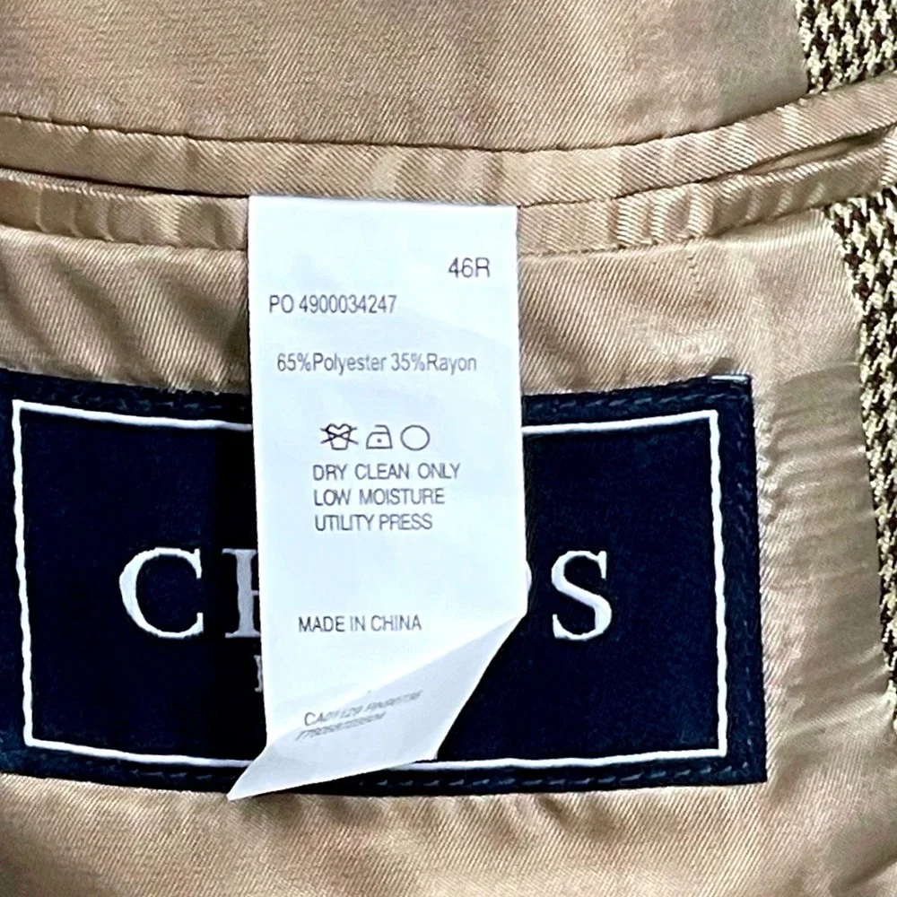 Chaps Mens 46R Blazer Olive Brown Tan Micro Houndstooth Sport Coat  Academic